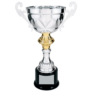 14 1/2″ Silver Completed Metal Cup Trophy on Plastic Base