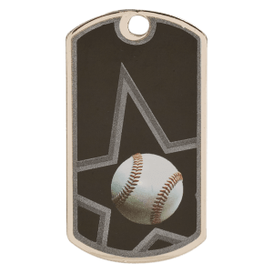 2″ Black/Silver Baseball Laserable Star Dog Tag