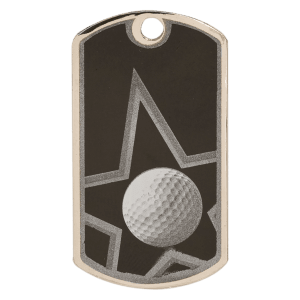 2″ Black/Silver Golf Laserable Star Dog Tag