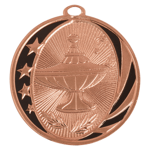 2″ Bright Bronze Lamp of Knowledge Laserable MidNite Star Medal