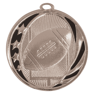 2″ Bright Silver Football Laserable MidNite Star Medal