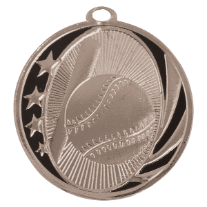 2″ Bright Silver Baseball/Softball Laserable MidNite Star Medal