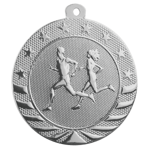2″ Bright Silver Cross Country Starbrite Medal