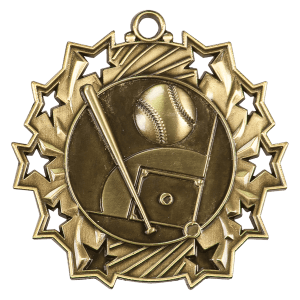 2 1/4″ Antique Gold Baseball/Softball Ten Star Medal