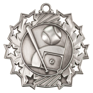 2 1/4″ Antique Silver Baseball/Softball Ten Star Medal