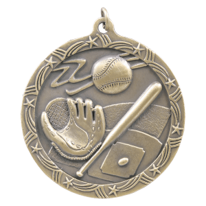 2 1/2″ Antique Gold Baseball/Softball Shooting Star Medal
