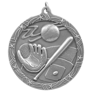 2 1/2″ Antique Silver Baseball/Softball Shooting Star Medal