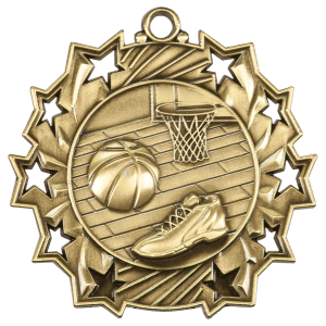 2 1/4″ Antique Gold Basketball Ten Star Medal