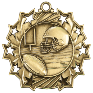 2 1/4″ Antique Gold Football Ten Star Medal