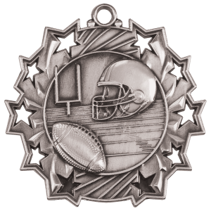 2 1/4″ Antique Silver Football Ten Star Medal