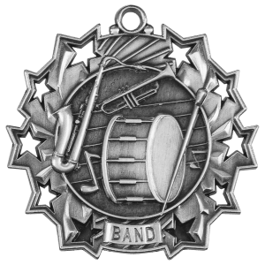 2 1/4″ Antique Silver Band Ten Star Medal
