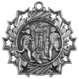 2 1/4″ Antique Silver Cross Country Ten Star Medal