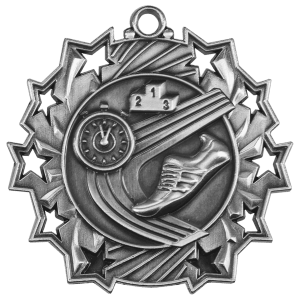 2 1/4″ Antique Silver Track Ten Star Medal