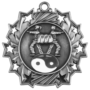2 1/4″ Antique Silver Martial Arts Ten Star Medal