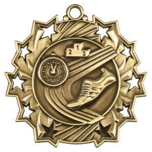 2 1/4″ Antique Gold Track Ten Star Medal