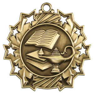 2 1/4″ Antique Gold Lamp of Knowledge Ten Star Medal