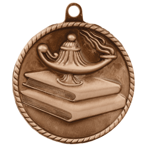 2″ Antique Bronze Lamp of Knowledge High Relief Medal