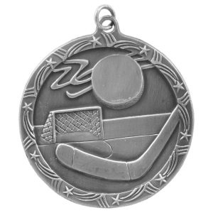 2 1/2″ Antique Silver Hockey Shooting Star Medal