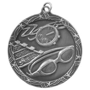 2 1/2″ Antique Silver Swimming Shooting Star Medal