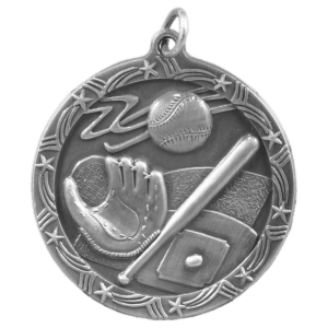1 3/4″ Antique Silver Baseball/Softball Shooting Star Medal
