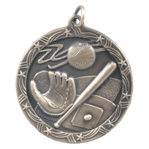 1 3/4″ Antique Gold Baseball/Softball Shooting Star Medal