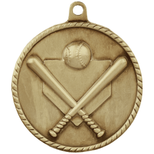 2″ Antique Gold Baseball/Softball High Relief Medal
