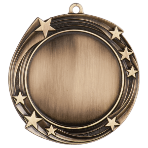 2 3/4″ Antique Gold Swirling Star 2″ Insert Holder Medal
