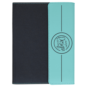 7″ x 9″ Teal Laserable Leatherette / Black Canvas Portfolio with Notepad