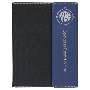 7″ x 9″ Blue/Silver Laserable Leatherette / Black Canvas Portfolio with Notepad