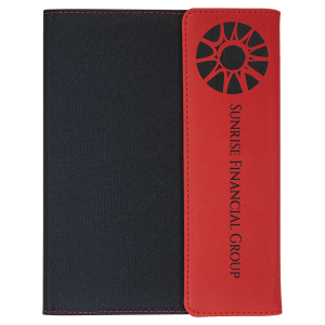 7″ x 9″ Red Laserable Leatherette / Black Canvas Portfolio with Notepad