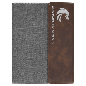 7″ x 9″ Rustic/Silver Leatherette / Gray Canvas Portfolio with Notepad