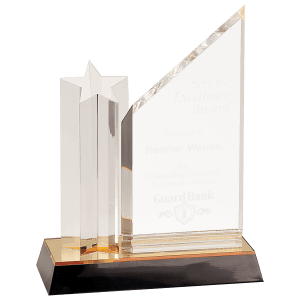 9″ Clear Star Column Acrylic with Clear Plaque and Gold/Black Base