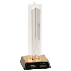9″ Clear Single Star Column Acrylic with Gold/Black Base