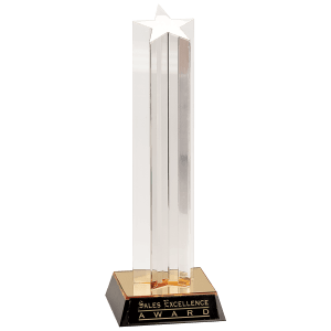 11″ Clear Single Star Column Acrylic with Gold/Black Base