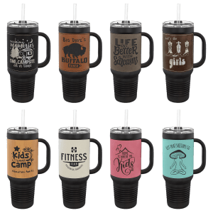 Polar Camel 40 oz. Black with  Laserable Leatherette Travel Mug with a Straw Sample Set