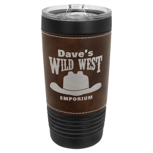 Polar Camel 20 oz. Black with Rustic Leatherette Tumbler with Slider Lid