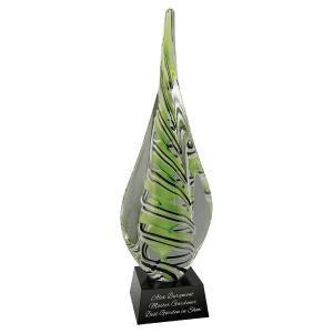 17 1/2″ Green/White/Black Spire Art Glass