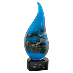 11 1/2″ Blue with Gray and White Accent Curved Raindrop Art Glass
