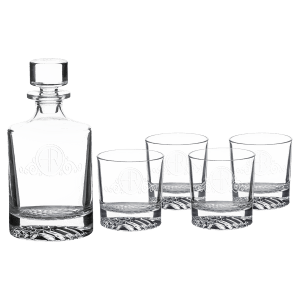 Polar Camel 850 mL Round Glass Decanter Set with Four 9 oz. Rocks Glasses in Black Gift Box with Printed Paper Sleeve