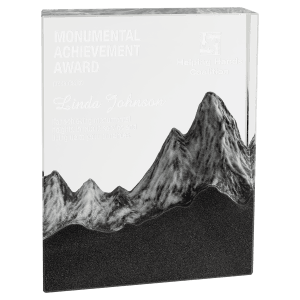 5 7/8″ x 7 3/4″ Crystal Rectangle with Embedded Resin Mountain Scene