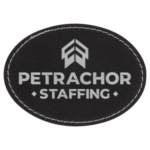 3 1/2″ x 2 1/2″ Black/Silver Laserable Leatherette Oval Patch with Kota Pro Adhesive