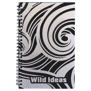 5 1/2″ x 8 1/2″ Black Lazerburst Spiral Notebook-Lasers to Silver