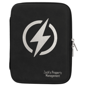 8 1/2″ x 6″ x 1 3/4″ Black/Silver Leatherette Cord Case