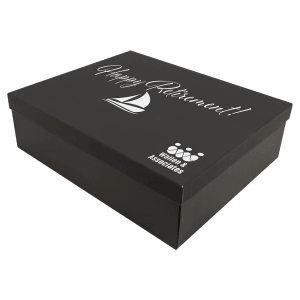 13 5/8″ x 11 1/8″ Black Lazerburst Gift Box-Lasers to Silver