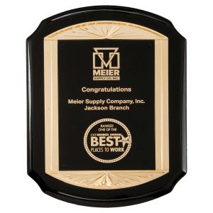 11″ x 15″ Black High Gloss Plaque with Metal Gold Sunburst Frame Casting and Black LaserFX Plate