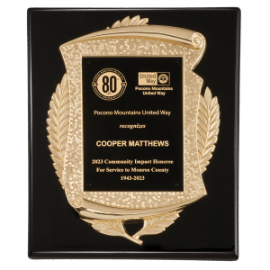 10 1/2″ x 13″ Black High Gloss Plaque with Metal Gold Scroll Frame Casting with Black LaserFX Plate