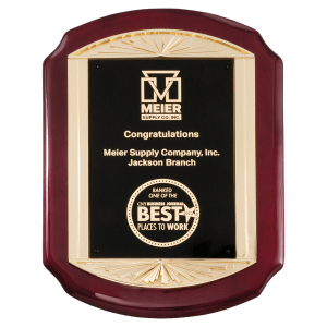 11″ x 15″ Rosewood Piano Finish Plaque with Metal Gold Sunburst Frame      Casting and Black LaserFX Plate