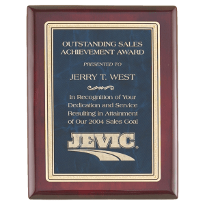 10 1/2″ x 13″ Rosewood Piano Finish Plaque with a Sapphire Marble/Gold Florentine Design LaserFX Plate