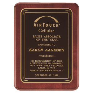 9″ x 12″ Rosewood Piano Finish Plaque with Black/Gold Florentine Design LaserFX Plate