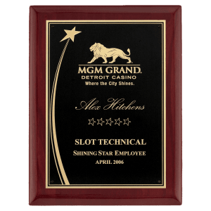8″ x 10 1/2″ Airflyte Premium Rosewood Piano Finish Plaque with Shooting Star Accent Engraving Plate